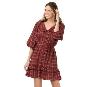 Lauren Conrad, Elegant Plaid Burgundy Dress, Size XL